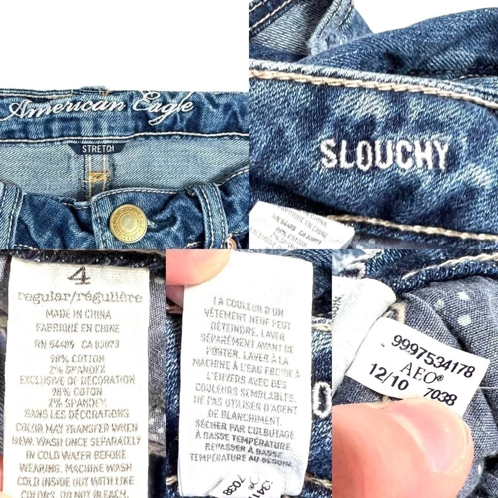 American Eagle AEO Y2K Distressed Grunge Frayed Slouchy Mid Rise Jeans Size 4